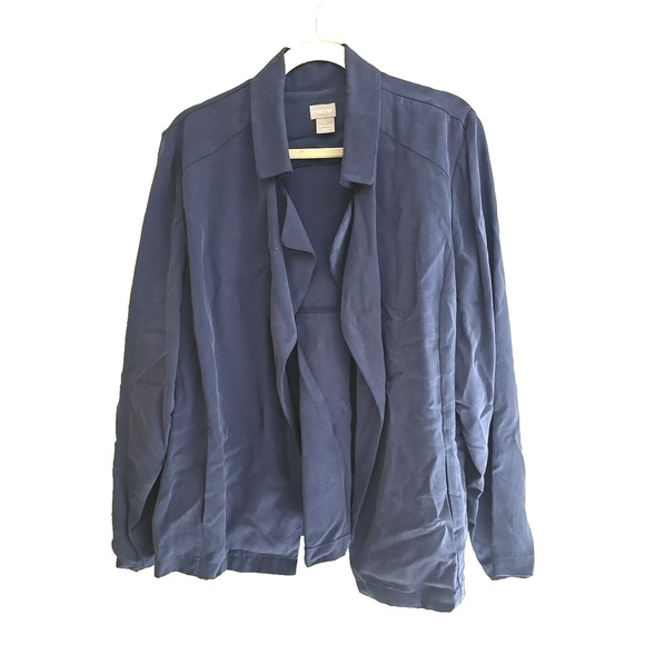 Chico's Navy Blue Open Front Soft Twill Long Sleeve Drape Jacket Womans Size XL - Picture 1 of 5